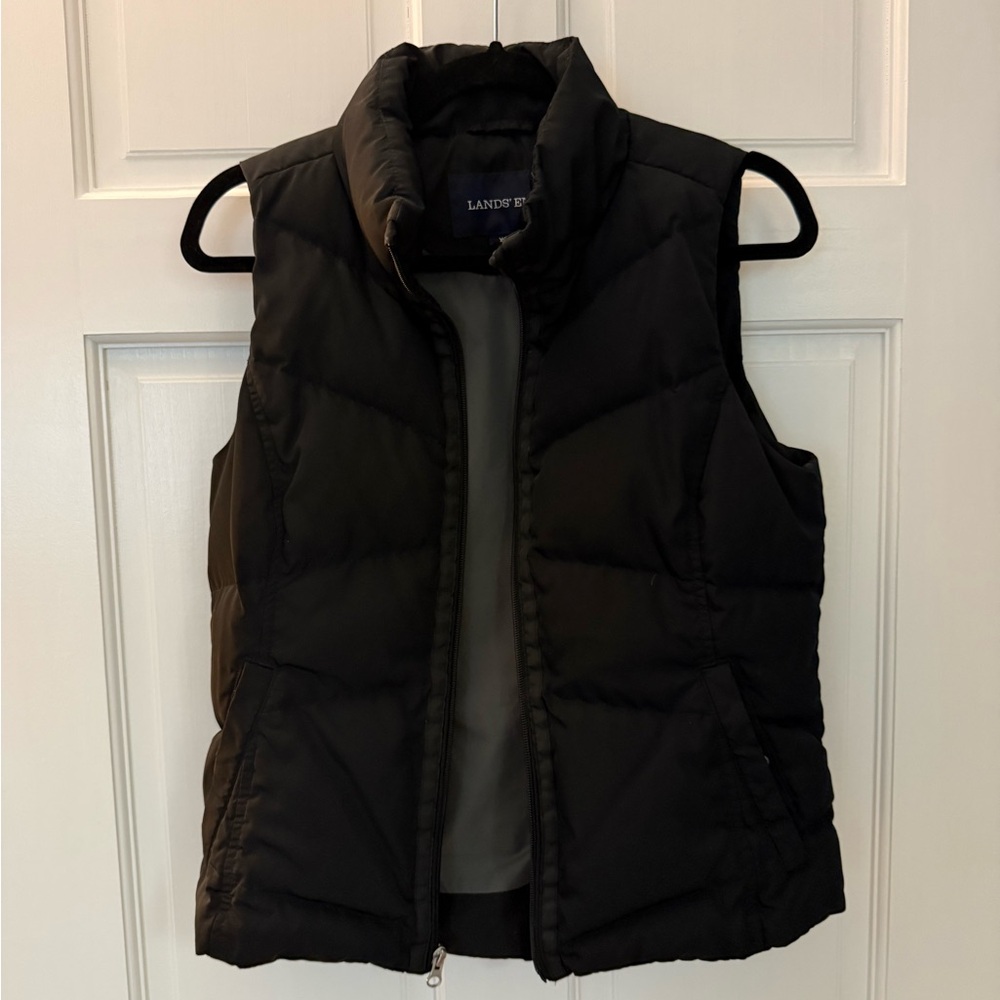 Lands' End Black Quilted Puffer Vest - Women's Sleeveless Zip Front